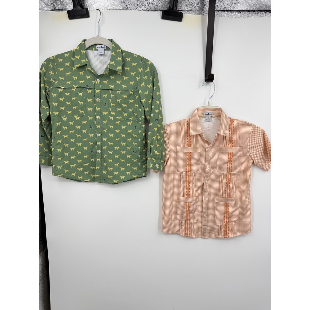 Blue Quail Performance Button Down Shirts Kids Size 6 Green Orange UPF 50+ Lot 2